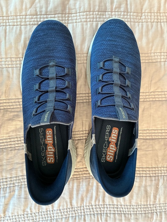 Skechers Other - Skechers Blue Knit Slip-On Sneakers with Gray Accents
